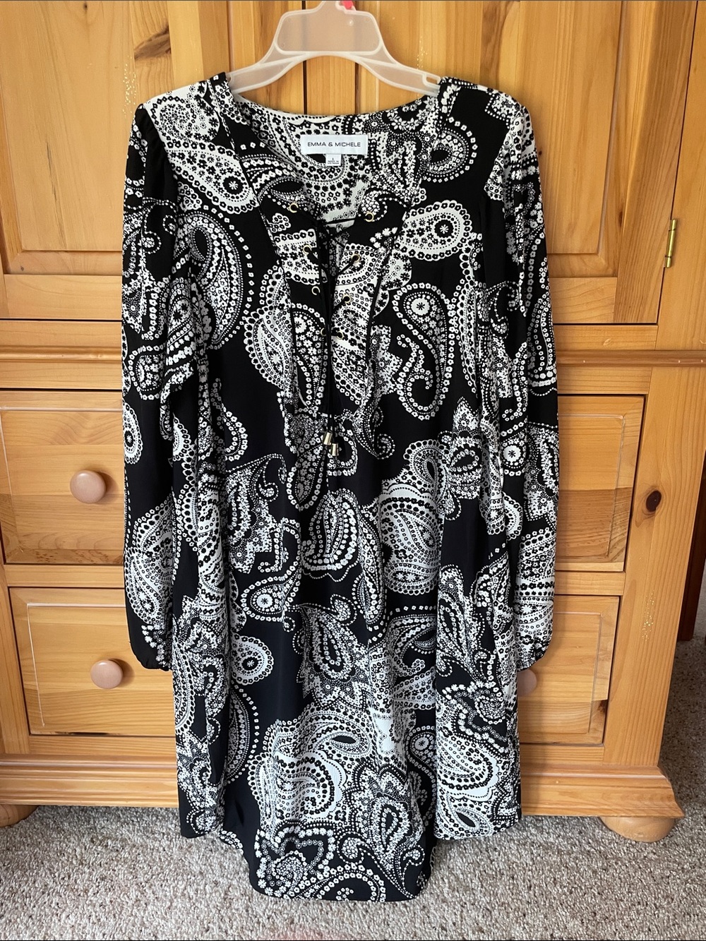 Emma & Michele boho Black & White Paisley Long Sleeve Tunic/dress